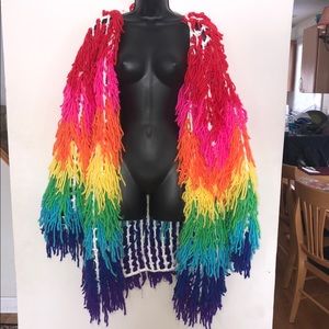 PLT Rainbow fringe crochet festival coat